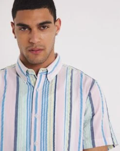 Short Sleeve Pastel Stripe Shirt -Jacamo Shop y08vm758762w