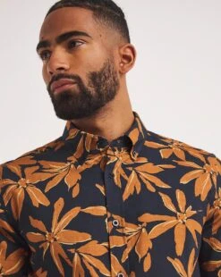 Short Sleeve Floral Print Cotton Shirt -Jacamo Shop y08vm907726w