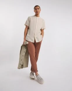 Linen Blend Grandad Collar Shirt -Jacamo Shop y08wv591737w