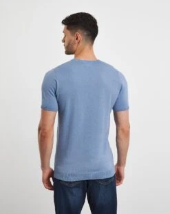 Blue Knitted Short Sleeve T Shirt -Jacamo Shop y08yt540735w