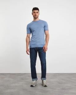 Blue Knitted Short Sleeve T Shirt -Jacamo Shop y08yt540737w