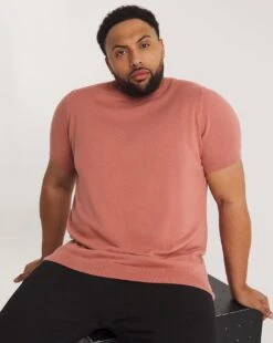 Pink Knitted Short Sleeve T Shirt -Jacamo Shop y08yt550734w