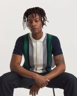 Vertical Stripe Button Up Polo