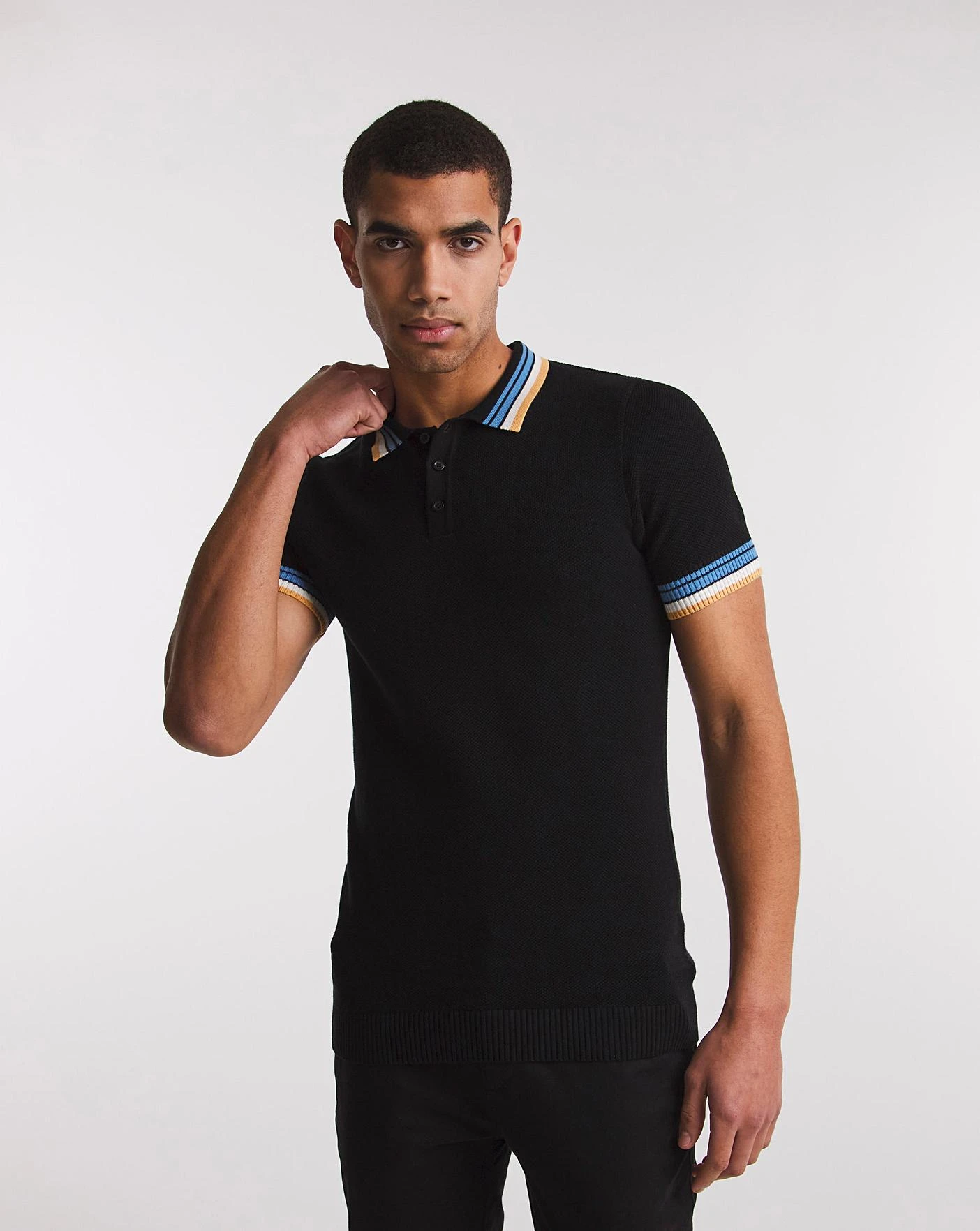 Black Knitted Tipped Polo 1 Black Knitted Tipped Polo