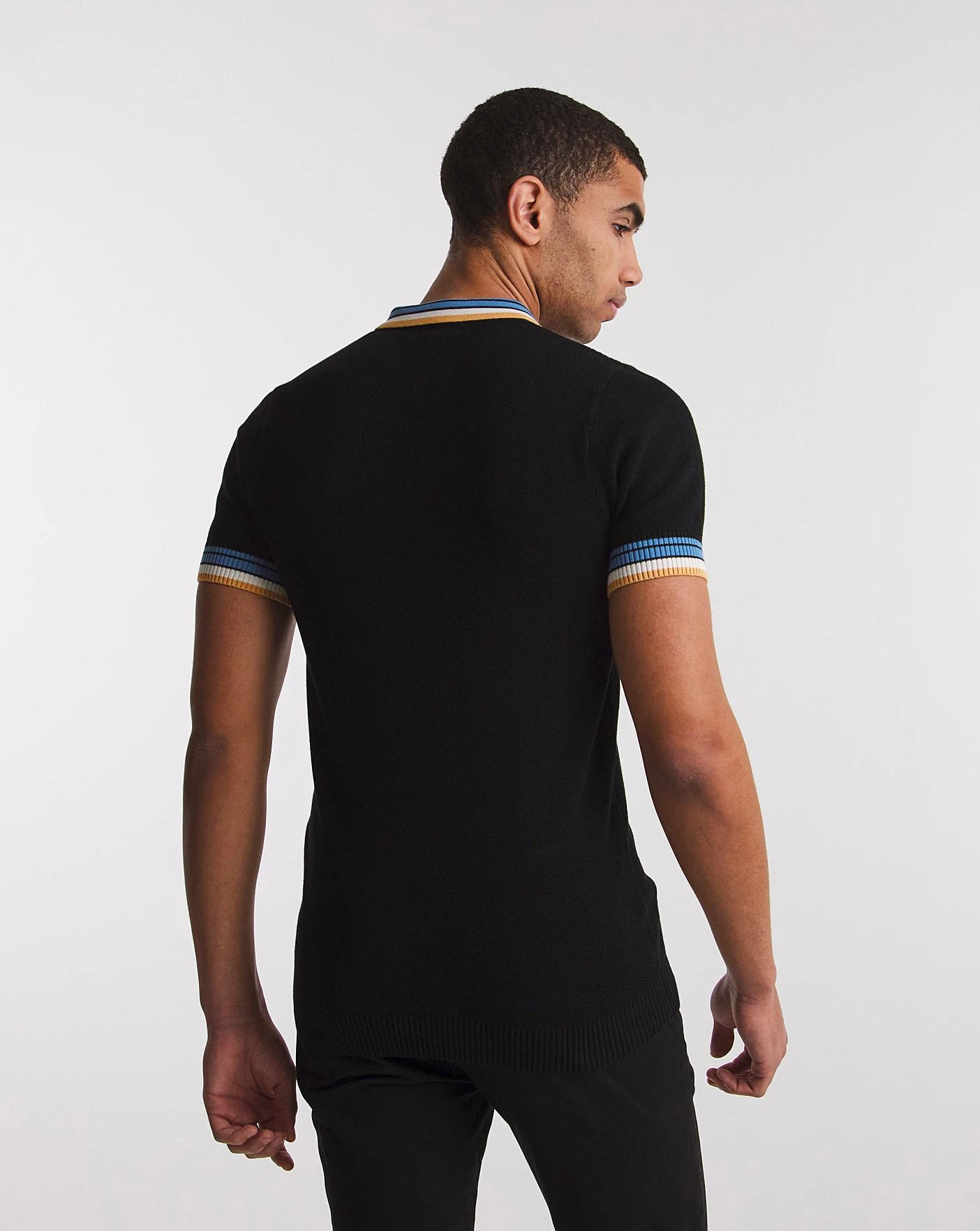 Black Knitted Tipped Polo 2 Black Knitted Tipped Polo - Image 2