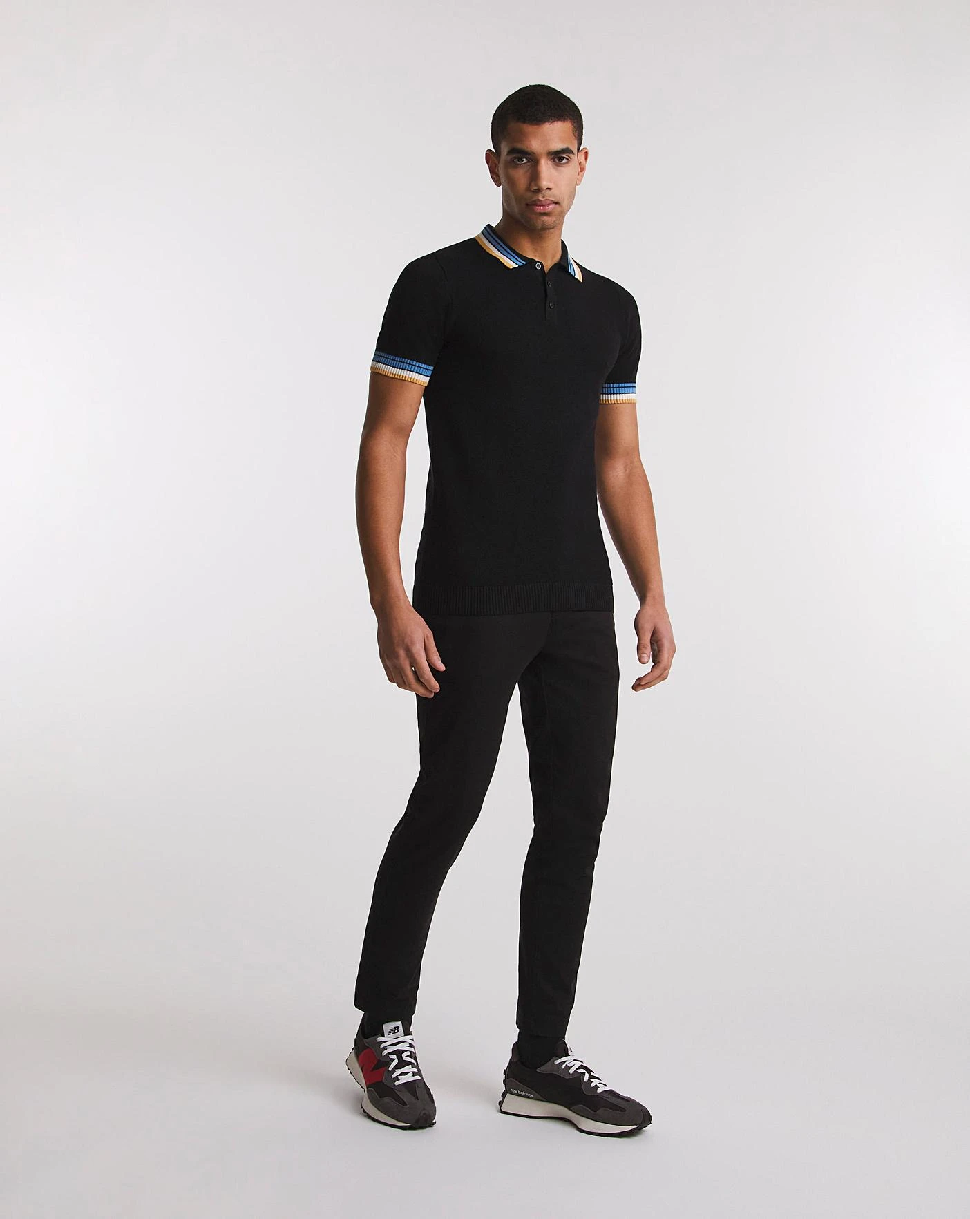 Black Knitted Tipped Polo 4 Black Knitted Tipped Polo - Image 4