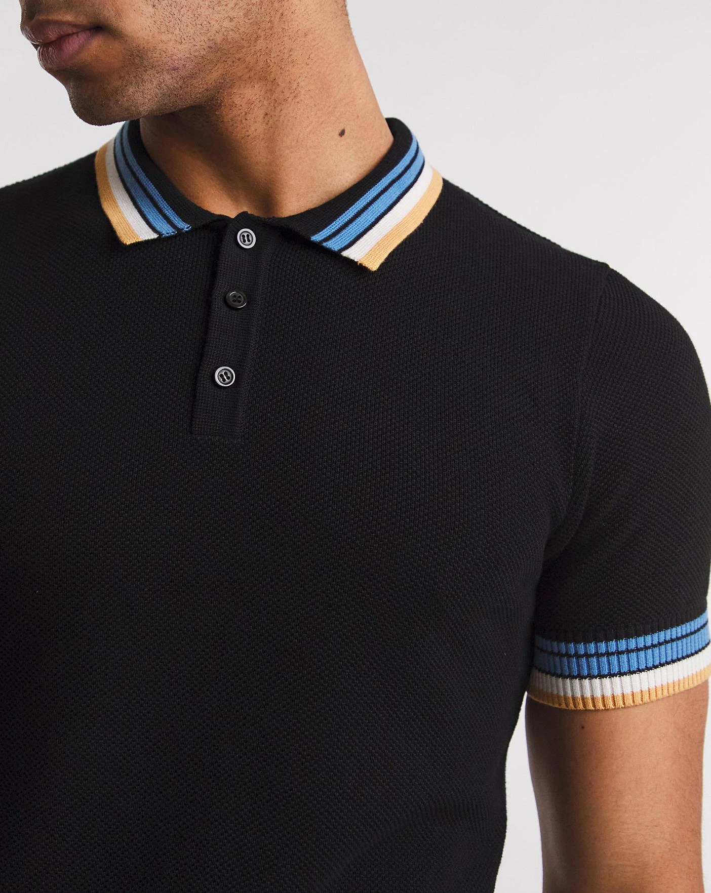 Black Knitted Tipped Polo 3 Black Knitted Tipped Polo - Image 3