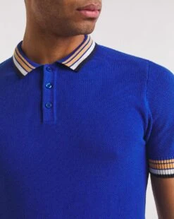Blue Knitted Tipped Polo -Jacamo Shop y08yt711706w