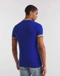 Blue Knitted Tipped Polo -Jacamo Shop y08yt711708w