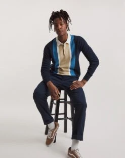 Navy Knit Rugby Polo