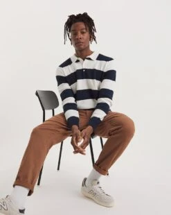 Navy And White Knit Rugby Polo