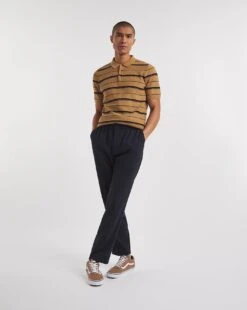 Textured Stripe Knitted Polo -Jacamo Shop y08yt776740w