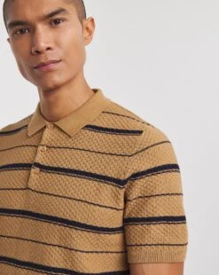 Textured Stripe Knitted Polo -Jacamo Shop y08yt776743w